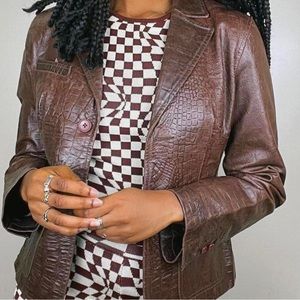 Loft Brown Reptile Embossed Leather Two-Button Bl… - image 1